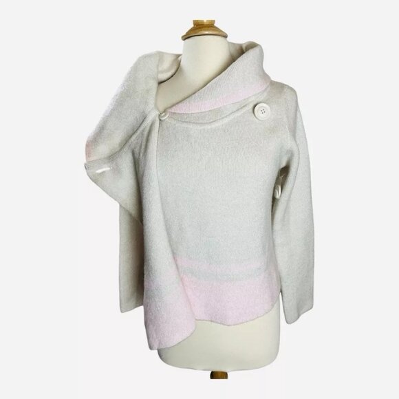 Max Studio Wrap Sweater L Cropped Wool Blend Shawl Collar Beige Pink - Picture 4 of 8